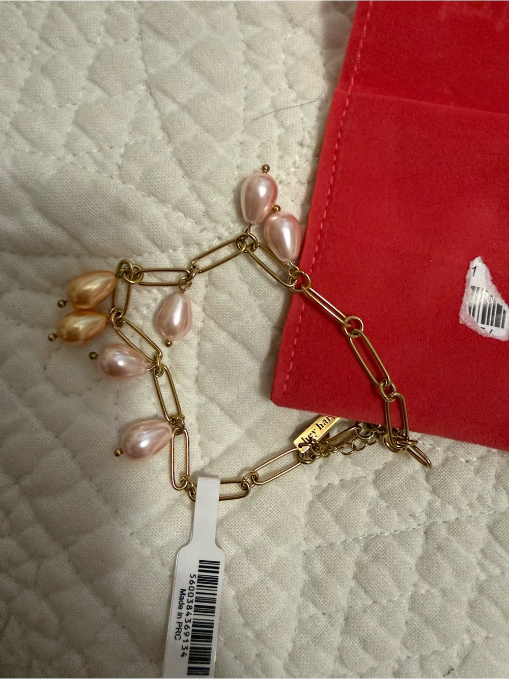 Hey Harper Gold Link Anklet with Pink and Peach Pearl Charms